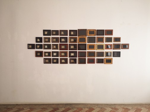 "Antonios", 2020, Money notes, cardboard and wooden frames, 90 x 260 cm