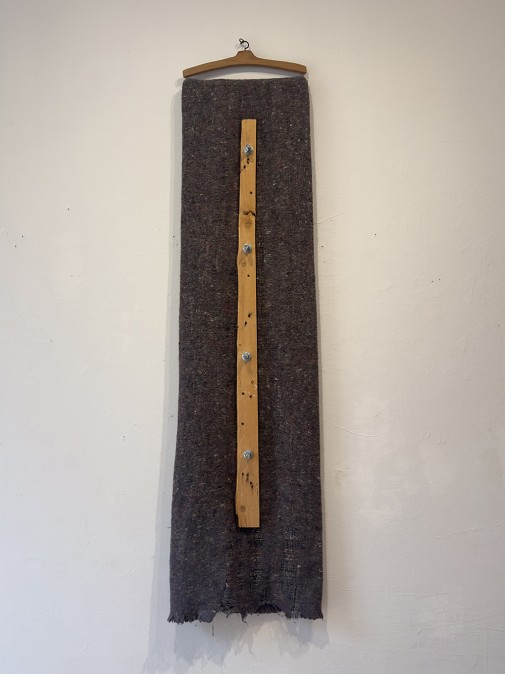 "Fracture (for MJO)", 2021, Hanger, wood, steel screws and fabric, 180 x 45 x 8 cm