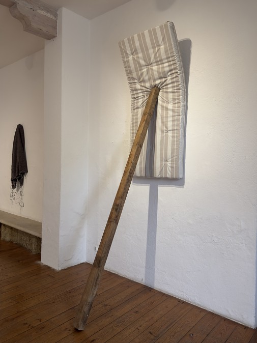 "Gash", 2022, Mattress and wooden beam, 325 x 75 x 95 cm
